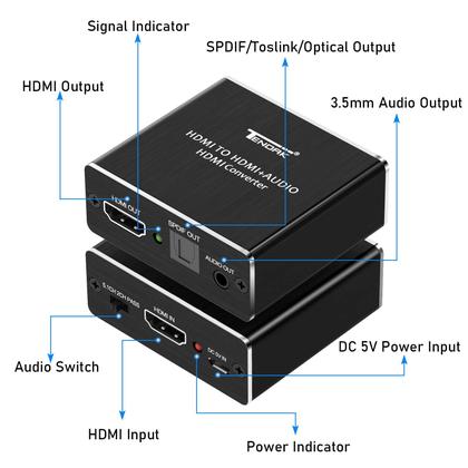 Imagem de Extrator de áudio HDMI para HDMI e óptico TOSLINK SPDIF 4K