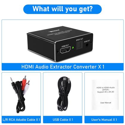 Imagem de Extrator de áudio HDMI para HDMI e óptico TOSLINK SPDIF 4K