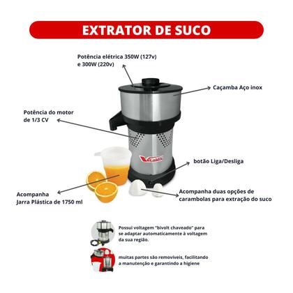 Imagem de Extrator de Suco Super Industrial Inox 350W Bivolt Vitalex