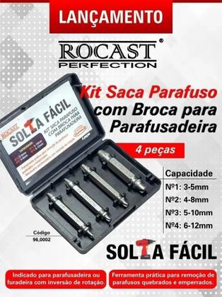 Imagem de Extrator parafuso c/broca p/parafusadeira 4 pcs rocast