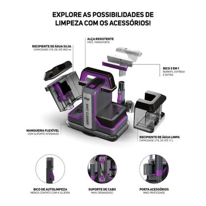 Imagem de Extratora Portátil 3 Em 1 WAP SPOTCLEANER W3 Cinza/Roxo 127v