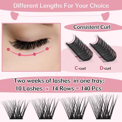 Imagem de Eyelash Clusters PRO LASHBEAUTY 140 unidades, 14 pares, comprimento de mistura