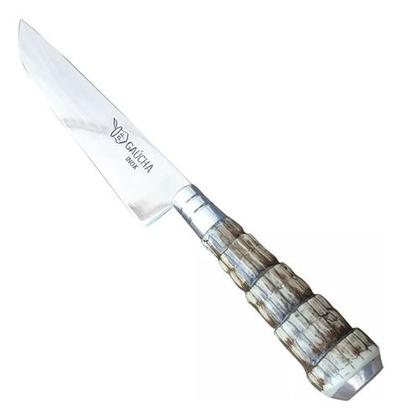 Imagem de Faca Artesanal Aço Inox 7 Pol Cabo Rabo Tatu Bainha Couro