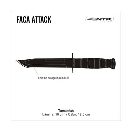 Imagem de Faca Attack NTK com bainha de couro e passador de cinto