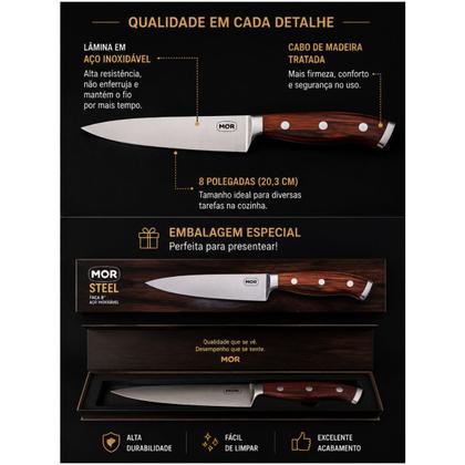Imagem de Faca Chef 8 Polegadas Mor Steel Aço Inox Cabo de Madeira