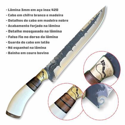 Imagem de Faca Churrasco 10P Inox 3mm Forjada Chifre Branco com Guarda