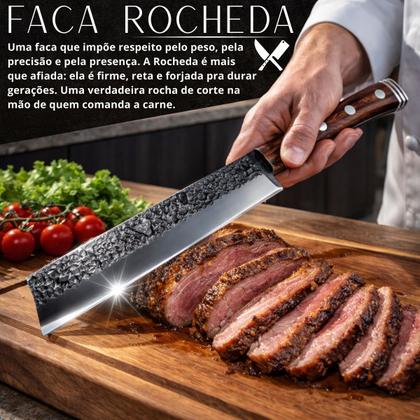Imagem de Faca Cutelo Profissional Artesanal Aço Inox Forjada Lâmina Martelada Alta Precisão Churrasco Cozinha Camping Trilha