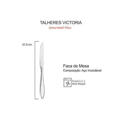 Imagem de Faca de Mesa Serrilhada Churrasco Talheres Inox Victoria 6un