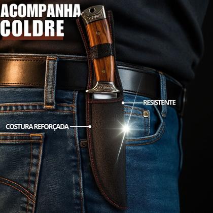 Imagem de Faca Gaúcha Artesanal Para Churrasco Aço Inox 3mm 11 Pol Full Tang Cabo Madeira Premium Com Bainha