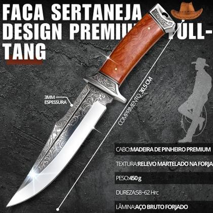 Imagem de Faca Gaúcha Artesanal Para Churrasco Aço Inox 3mm 11 Pol Full Tang Cabo Madeira Premium Com Bainha