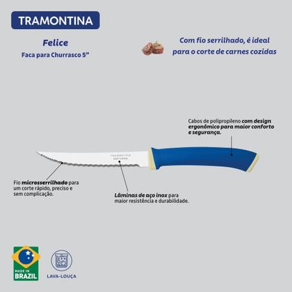 Imagem de Faca para Churrasco Tramontina Felice Aço Inox Fio Microsserrilhado Azul 5"