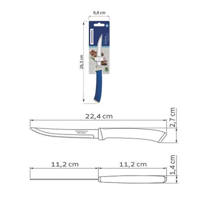 Imagem de Faca para Churrasco Tramontina Felice Lâmina Aço Inox Fio Liso Cabo Polipropileno Azul 5"