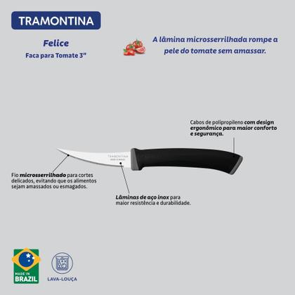 Imagem de Faca para Tomate Tramontina Felice Aço Inox Cabo de Polipropileno Preto 3"