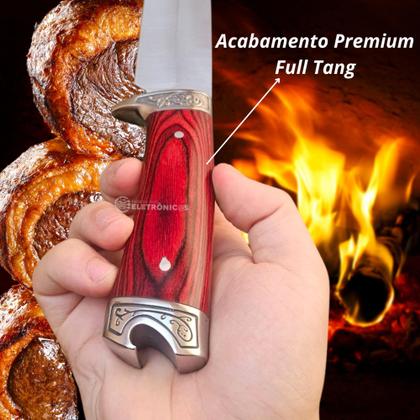 Imagem de Faca Profissional Luxo Lâmina Inox 440 Full Tang Cabo Madeira e Detalhes em Aço, Bainha TF15