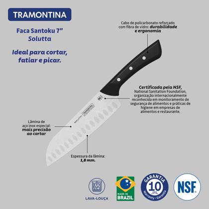 Imagem de Faca Santoku Tramontina Solutta 7" Aço Inox Preta