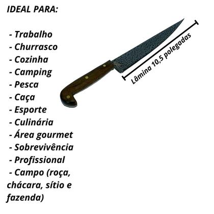 Imagem de Faca sorocabana craquelada mata porco artesanal lâmina inox cabo madeira rustico + bainha couro para cozinha churrasco