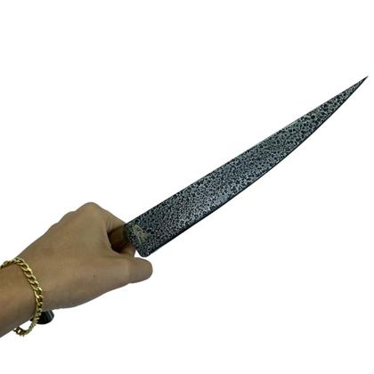 Imagem de Faca sorocabana craquelada mata porco artesanal lâmina inox cabo madeira rustico + bainha couro para cozinha churrasco