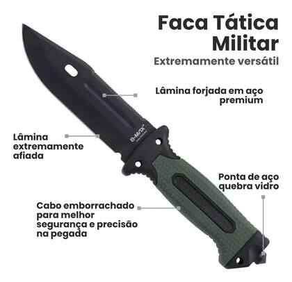 Imagem de Faca Tática Militar Rambo Super Afiada Com Bainha, Bussola, Amolador Apito, Pederneira, Quebra Vidro