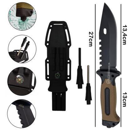 Imagem de Faca Tática Militar Resistente, Ergonômica e com Bússola, Apito e Amolador SLKA233
