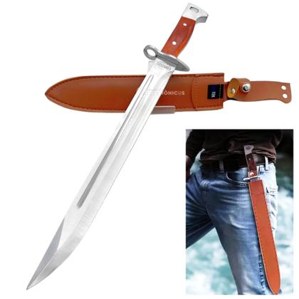 Imagem de Facão Baioneta Full Tang com Lâmina Inox 45cm e Bainha em Couro SLKK29