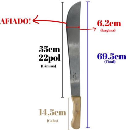 Imagem de Facão Corneta Lâmina Larga Antigo 22 Polegadas Cabo Madeira