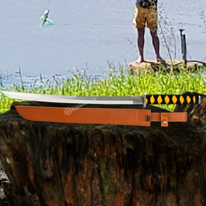 Imagem de Facão Espada Inox 69cm Lâmina 50cm Curvada com Dorso Serrilhado SLKK08