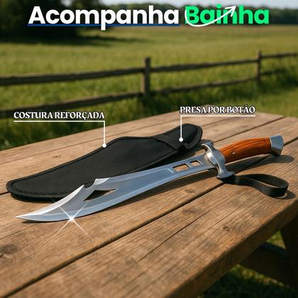 Imagem de Facão Grande 50cm em Aço Inox Cabo de Madeira Ideal Para Agricultura E Camping