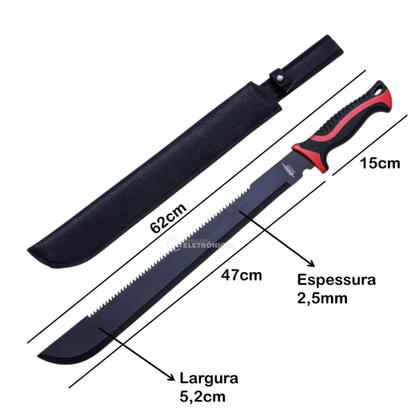 Imagem de Facão Machete com Serra no Dorso, Cabo Bicolor Emborrachado e Bainha SLKK49