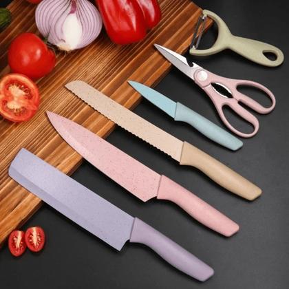 Imagem de Facas  Coloridas Antiaderentes: 6 Peças para Cozinhar com Estilo