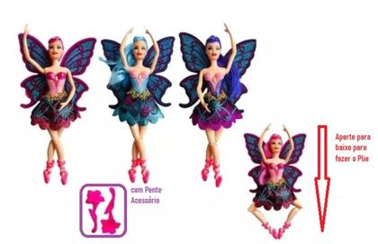 Imagem de Fada Boneca Bailarina Grande 30cm Asas Glitter Brinquedo Infantil Menina