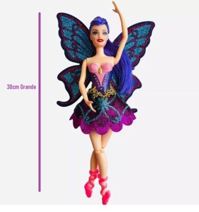 Imagem de Fada Boneca Bailarina Grande 30cm Asas Glitter Brinquedo Infantil Menina