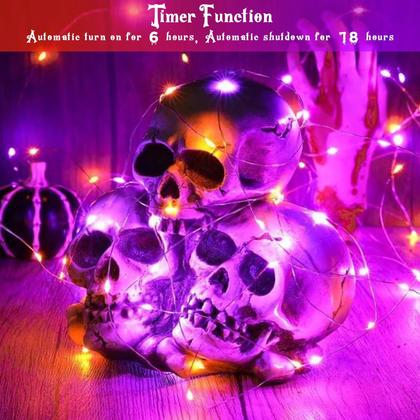 Imagem de Fairy Lights EXF 50 LED laranja e roxo de 16 m com temporizador, pacote com 4