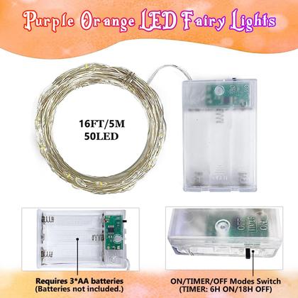 Imagem de Fairy Lights EXF 50 LED laranja e roxo de 16 m com temporizador, pacote com 4