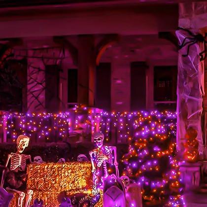 Imagem de Fairy Lights EXF 50 LED laranja e roxo de 16 m com temporizador, pacote com 4