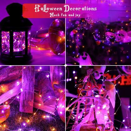 Imagem de Fairy Lights EXF 50 LED laranja e roxo de 16 m com temporizador, pacote com 4