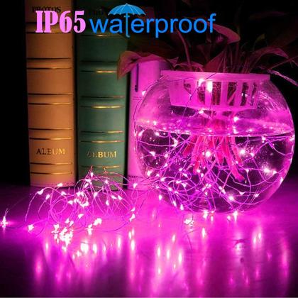 Imagem de Fairy Lights RUICHEN 20 pés e 120 LED USB String Lights Pink, pacote com 2