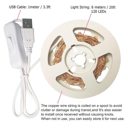 Imagem de Fairy Lights RUICHEN 20 pés e 120 LED USB String Lights Pink, pacote com 2