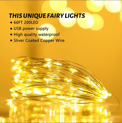 Imagem de Fairy Lights Siuholi 20m 200 LED USB Twinkle String Lights