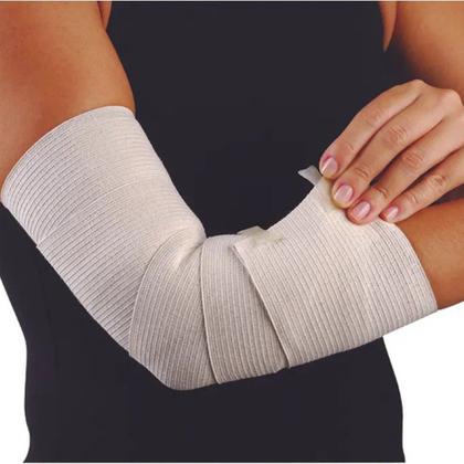 Imagem de Faixa Atadura Para Enfaixar Pé Futebol Botinha Tornozelo Bandagem Elástica de Alta Compressão Ajustável 15cmx1,30m Bege