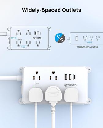 Imagem de Faixa de alimentação TROND Prime III com 5 tomadas e 3 portas USB