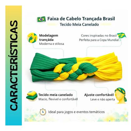 Imagem de Faixa de Cabelo Brasil Trançada Verde Amarelo Copa Mundial