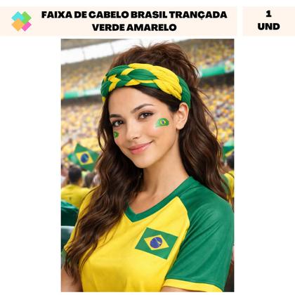 Imagem de Faixa de Cabelo Brasil Trançada Verde Amarelo Copa Mundial