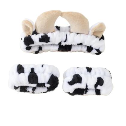 Imagem de Faixa De Cabelo De Pelúcia Com Estampa De Vaca Para Mulheres, Faixa De Pulso Para Spa E Maquiagem