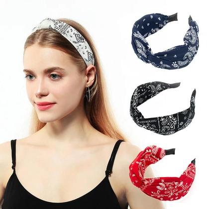 Imagem de Faixa De Cabelo Larga De Algodão Com Estampa Floral Para Mulheres, Acessório De Cabelo Étnico Macio