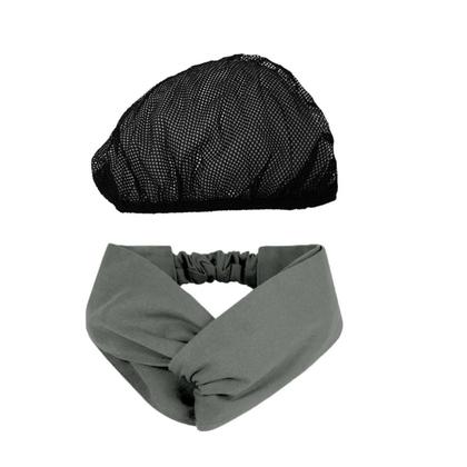 Imagem de Faixa de Cabelo Turbante Cinza e Touca Redinha Preta Cozinha