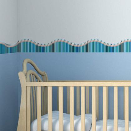 Imagem de Faixa de Parede Infantil Lapis de Cor Onda Azul 10mx10cm