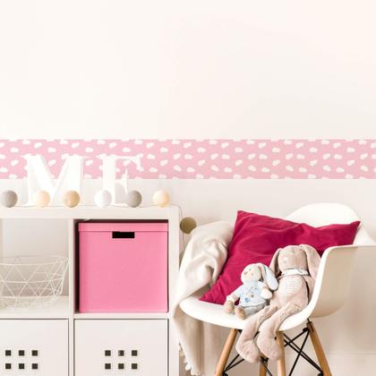 Imagem de Faixa de Parede Nuvens em Rosa para Quarto Infantil 6mx15cm