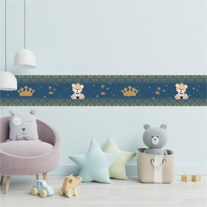 Imagem de Faixa Decorativa Adesivo Infantil Ursinho Coroa Realeza Azul Escuro