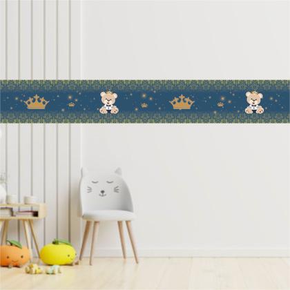 Imagem de Faixa Decorativa Adesivo Infantil Ursinho Coroa Realeza Azul Escuro
