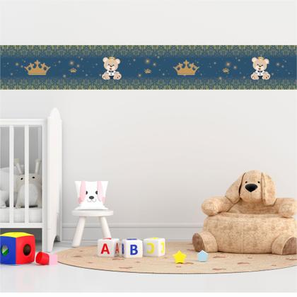 Imagem de Faixa Decorativa Adesivo Infantil Ursinho Coroa Realeza Azul Escuro